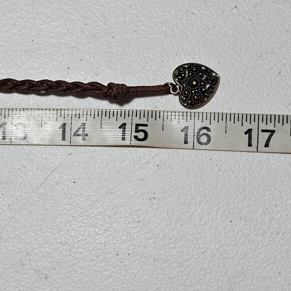 Vintage Heart Pendant Necklace Brown Braided Cord Antique Brass Filigree Charm - Picture 6 of 6